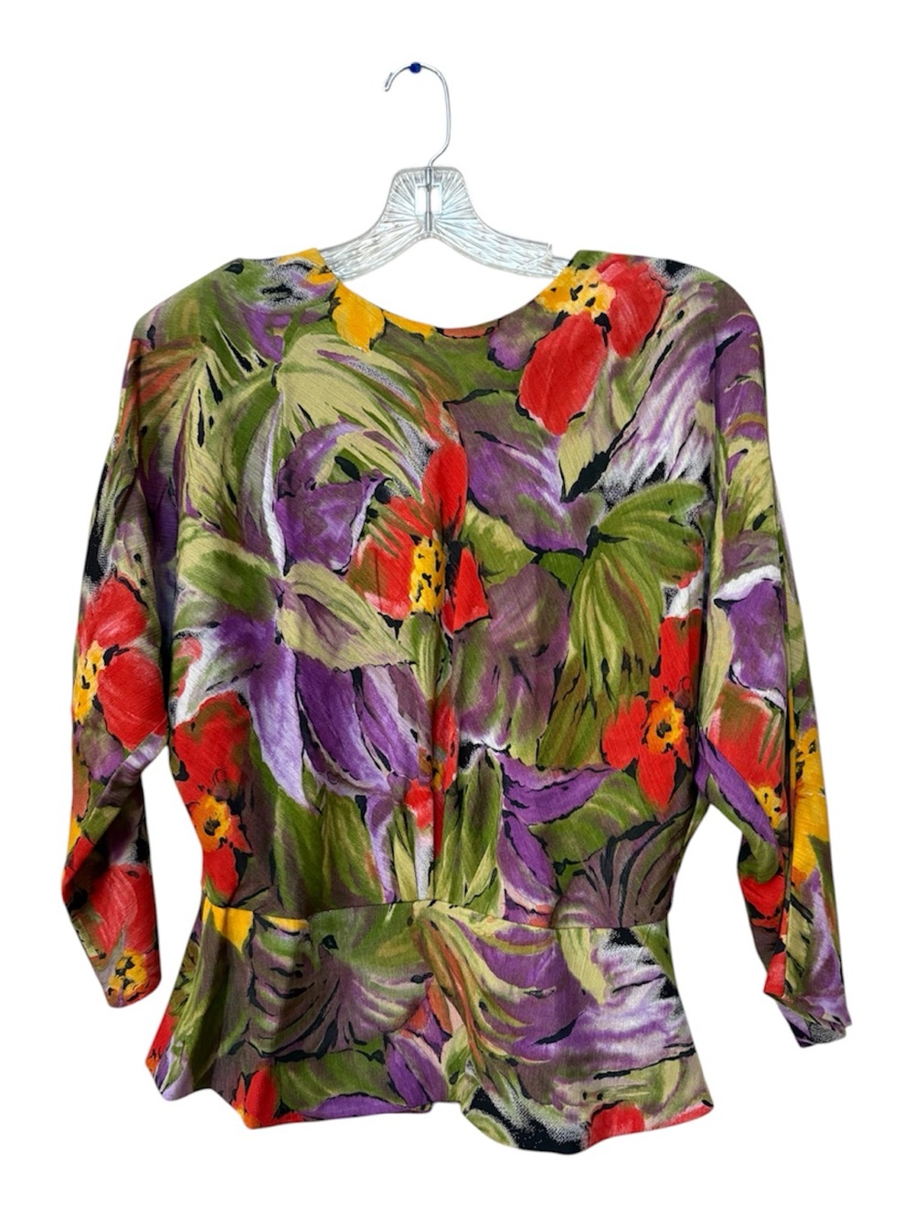 Vintage 90s Ms Interpret Rayon Floral Peplum Top 10 Artwear USA